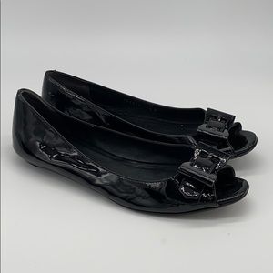 Black patent leather Gucci open toe flats sz 7.5
